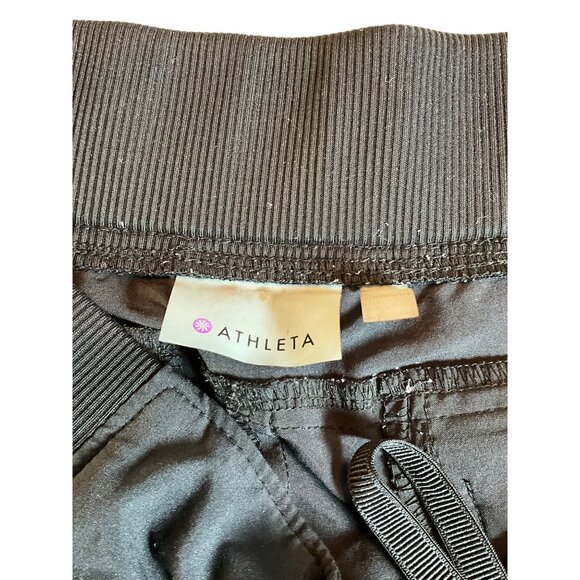 Athleta Black Wide Elastic Waist Drawstring Ankle Length Pants Size 8 Pockets - Picture 3 of 5